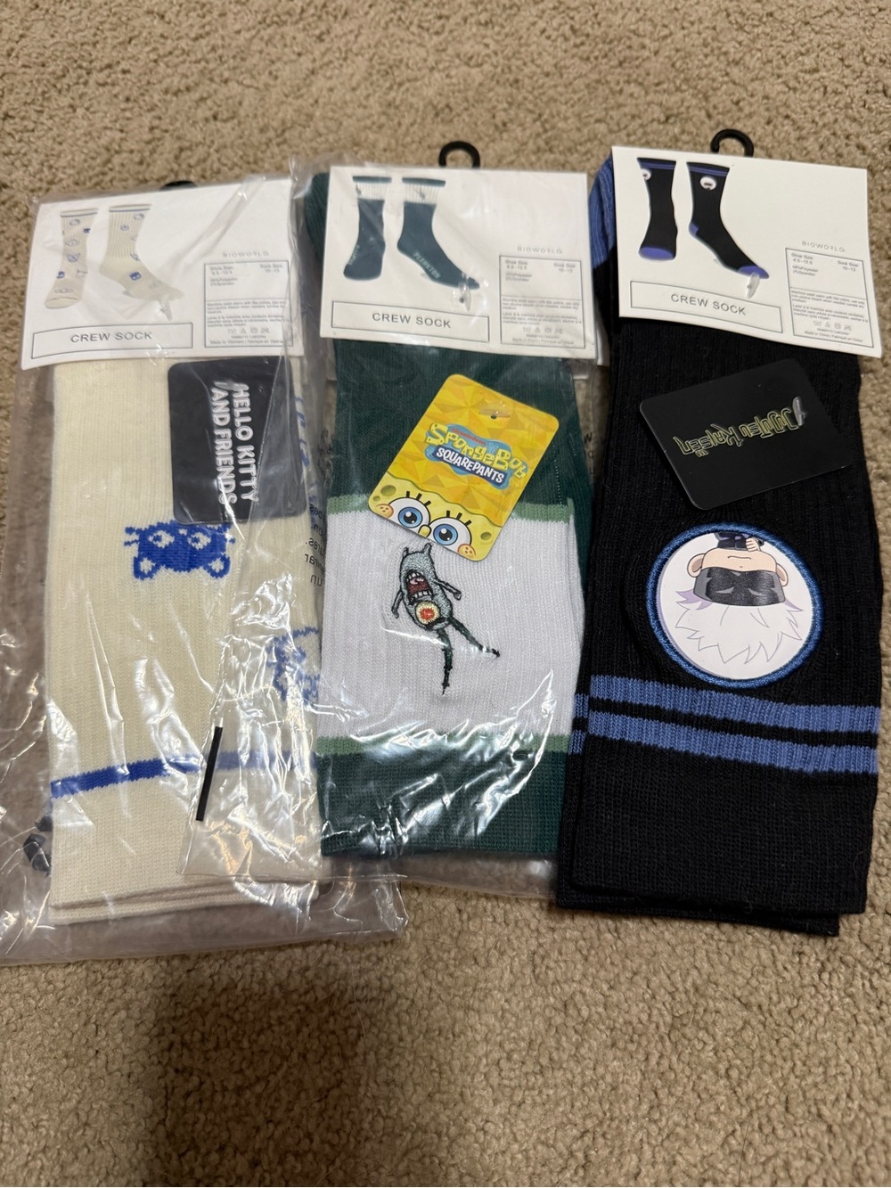 Bioworld Men's Crew Socks - Black, Green & Cream Trio